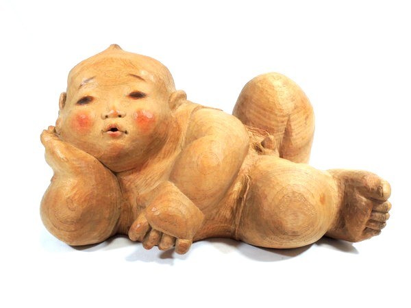 前島秀章/大作/「昔日」/彩色木彫/幅:42cm/彫刻/共箱付/木造/木像