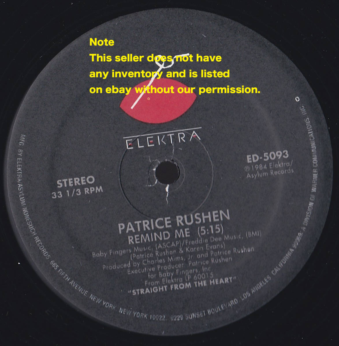 ダンクラ12inch★PATRICE RUSHEN / Number one(6:44 long version) / Remind me★double sider・U.S.盤・Elektra★_画像2