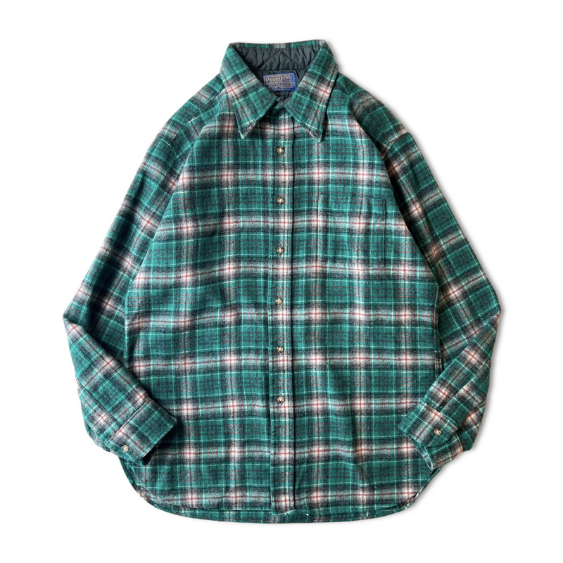 日本に 70s USA製 PENDLETON チェック ウールシャツ 17 緑 黒 青 