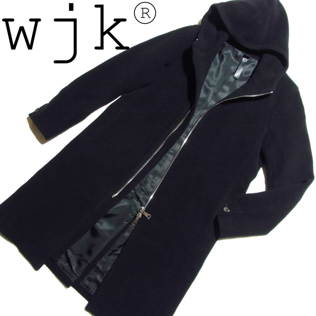 全商品オープニング価格! ラップ フード ウール wrap zip wool fine wjk 18AW コート ブラック 黒 S コート 全商品オープニング価格! ラップ フード ウール wrap zip wool fine wjk 18AW コート ブラック 黒 S コート
