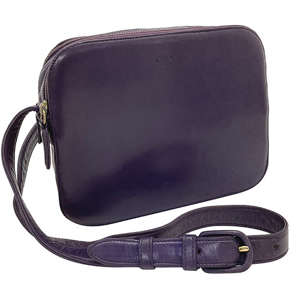 プラダ ショルダー バッグ 革 パープル 紫 PRADA ロゴ メッセンジャー