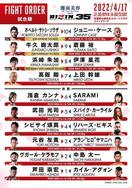 * all player autographed *RIZIN35 B2 size poster * ho belt *satosi* saw The vs Johnny * case *. wistaria ... can na.. star flower cow .. Taro 