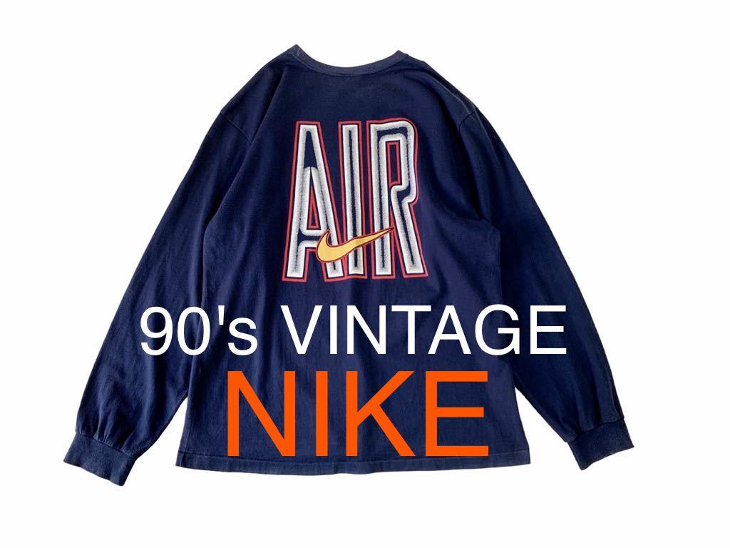  состояние хороший 90\'s VINTAGE NIKE футболка с длинным рукавом AIR большой Logos ushu Vintage Nike long T старый бирка импорт б/у одежда L XLte Caro go воздушный 