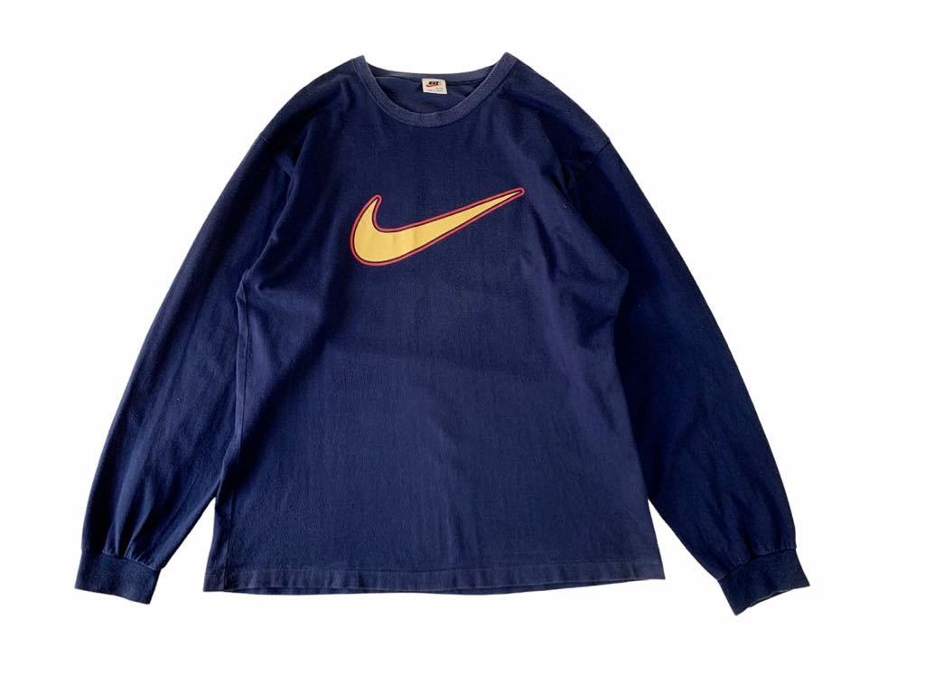  состояние хороший 90\'s VINTAGE NIKE футболка с длинным рукавом AIR большой Logos ushu Vintage Nike long T старый бирка импорт б/у одежда L XLte Caro go воздушный 