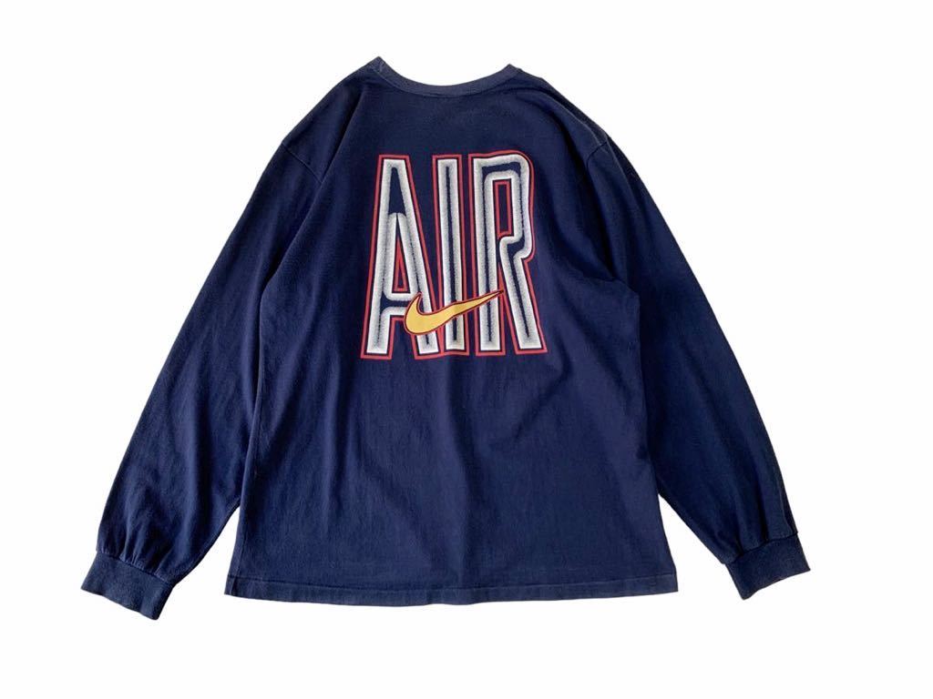 状態良好 90's VINTAGE NIKE 長袖Tシャツ AIR ビッグロゴ スウッシュ ビンテージ ナイキ ロンT 旧タグ 輸入 古着 L XL デカロゴ エア_画像3