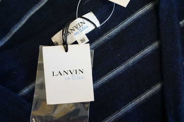【即決】LANVIN en Bleu ランバン メンズ ニット セーター タグ付き ウール ネイビー ボーダー サイズ:50 日本製 【768139】_画像6