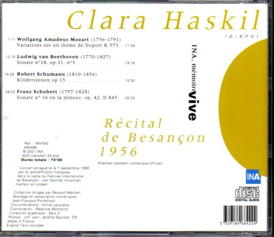 クララ・ハスキル/CLARA HASKIL「Recital de Besancon 1956