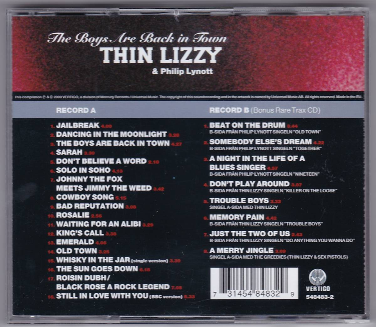  rare limitation 2 sheets set CD THIN LIZZY & PHILIP LYNOTT/THE BOYS ARE BACK IN TOWN (Swedish Collection) RARE!