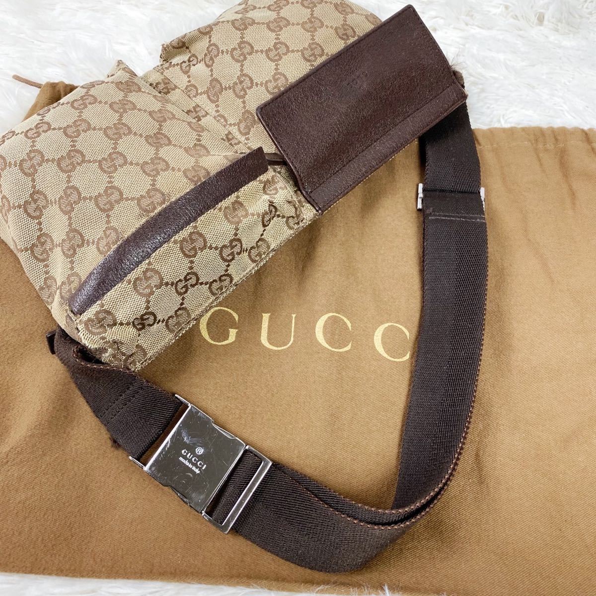 1円 GUCCI グッチ ウエストポーチ ボディバッグ ショルダーバッグ GG柄 キャンバス レザー メンズ レディース 斜め掛け ブラウン