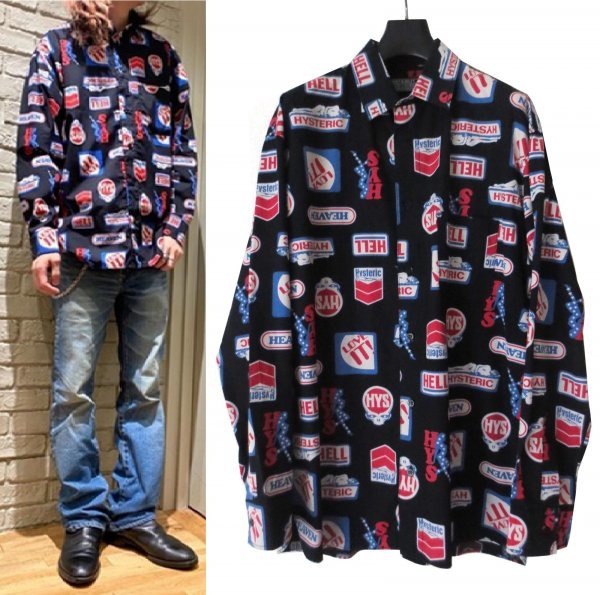  regular price 3 ten thousand 21A/W Hysteric Glamour HYS LOVE IT! pattern Short color total pattern shirt M wide Silhouette black * letter pack post service possible 