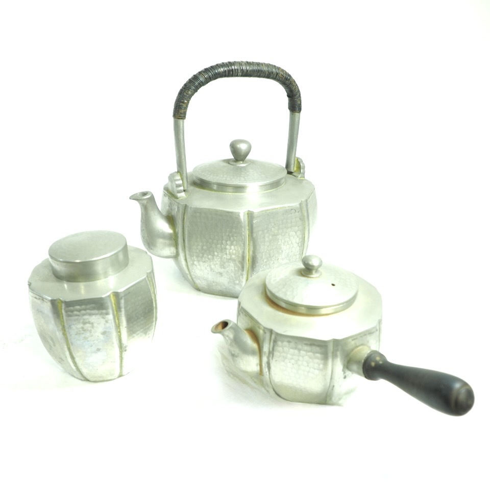 ビンテージ茶道具 南錫急須 横手急須 湯沸 茶入 錫半製 錫製茶器揃え 使用感ありも素晴らしい逸品 本格的茶道具 KYA412