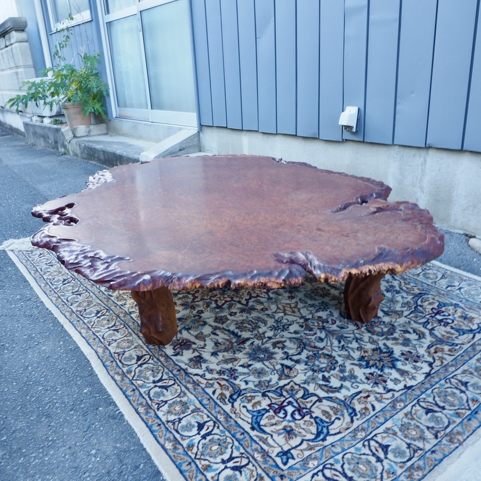 昭和一級品 楠 瘤材 輪切一枚板和風座卓 天然木 古家具 木肌が魅力的な