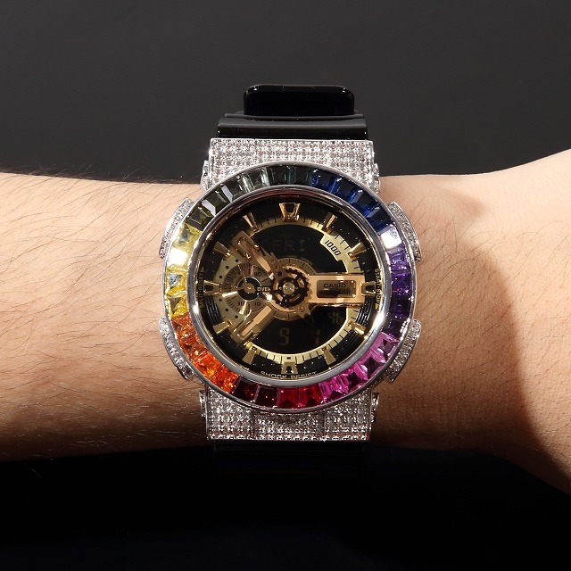 スイーツ柄 ブルー G-SHOCK カスタム レインボーベゼル GA-110