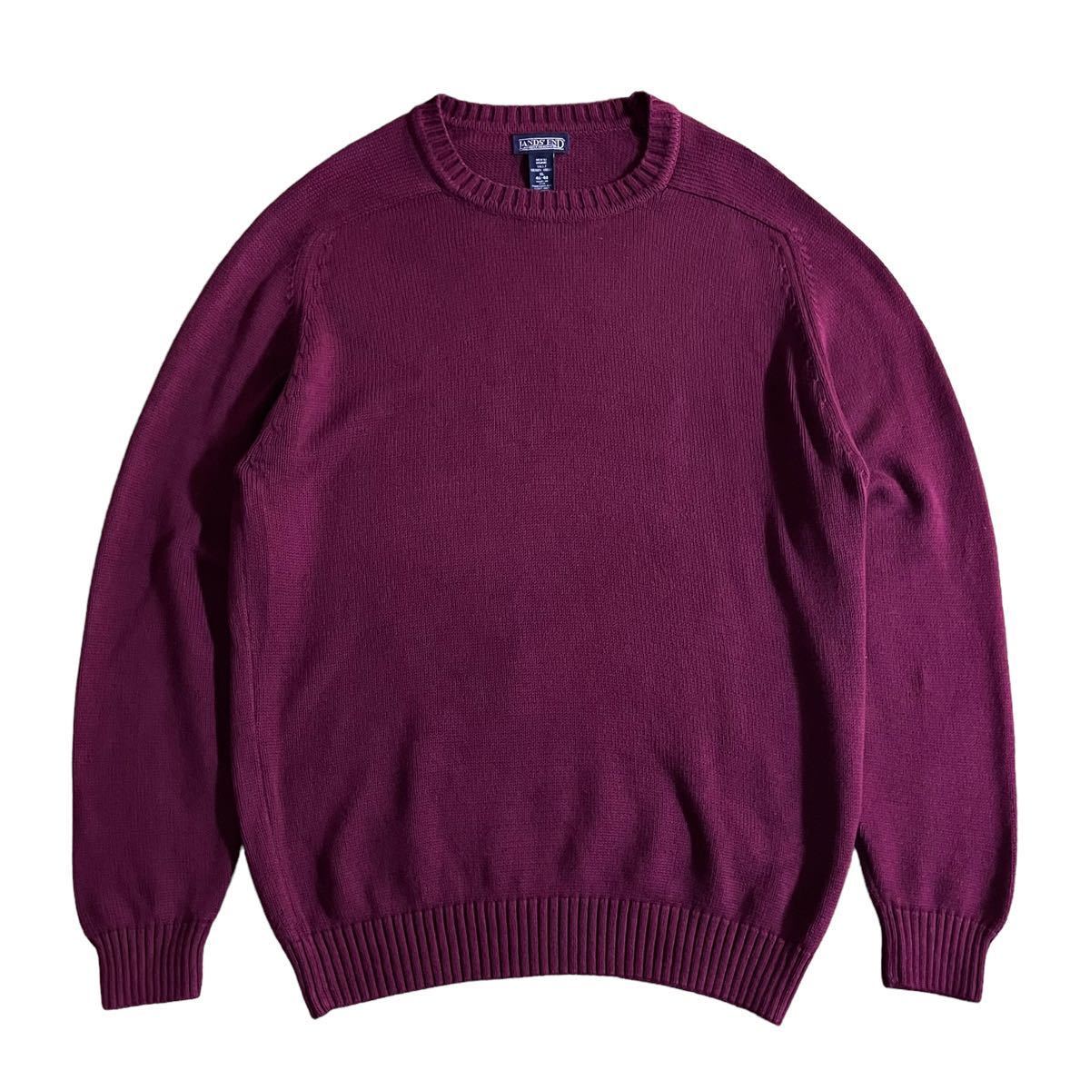 名作【90s USA製 LANDS' END DRIFTER SWEATER コットンニット セーター XL】ドリフター ランズエンド ビンテージ レアカラー 古着