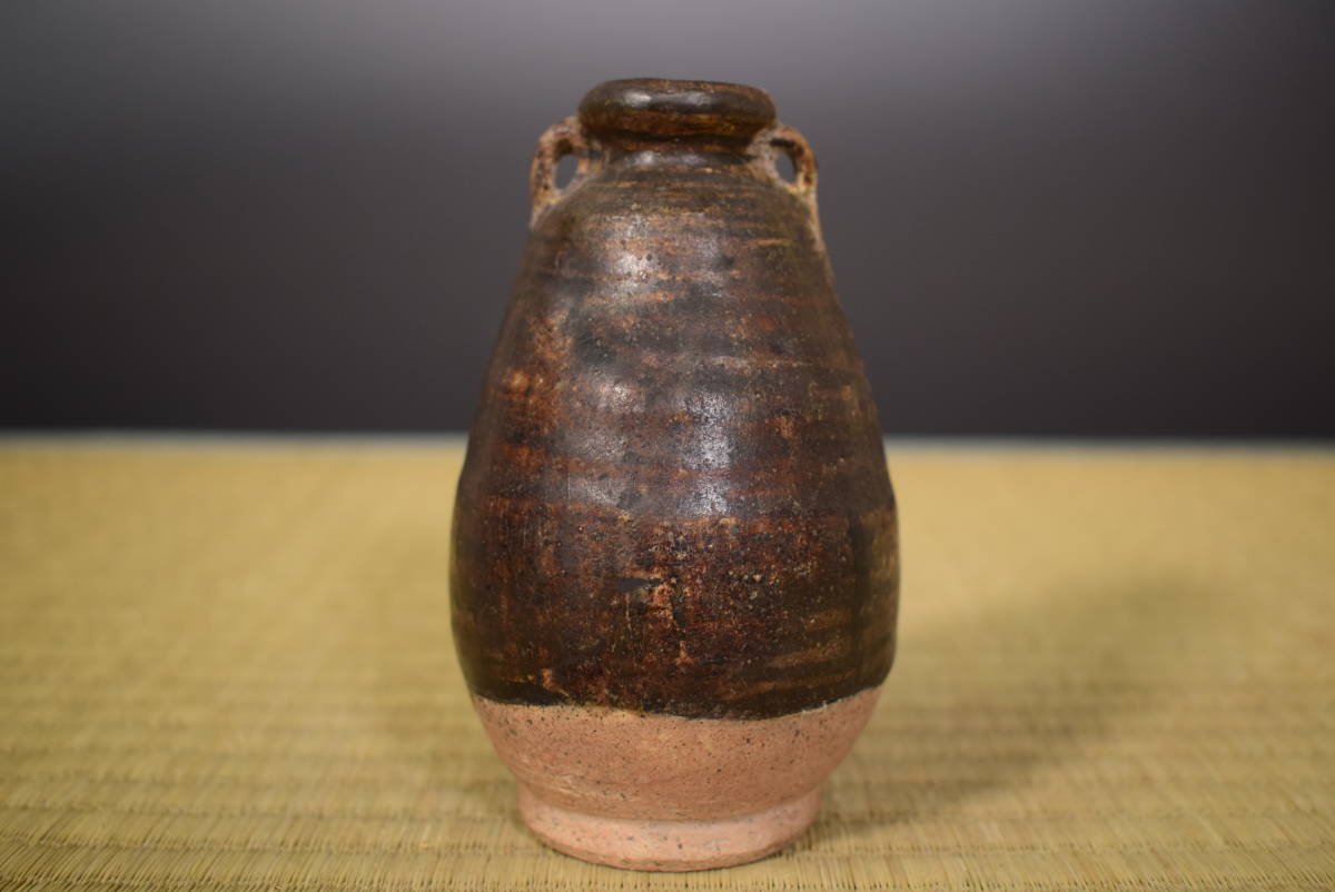 【和】(5122) 時代古作 スンコロク耳付花生黒釉瓶 すんころくの画像1