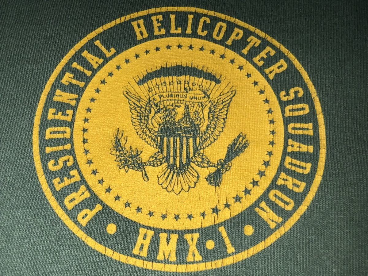 中古　made in USA USMC military police security company presidential helicopter squadron コットンTシャツ GILDAN製　LARGE OD ②_画像2