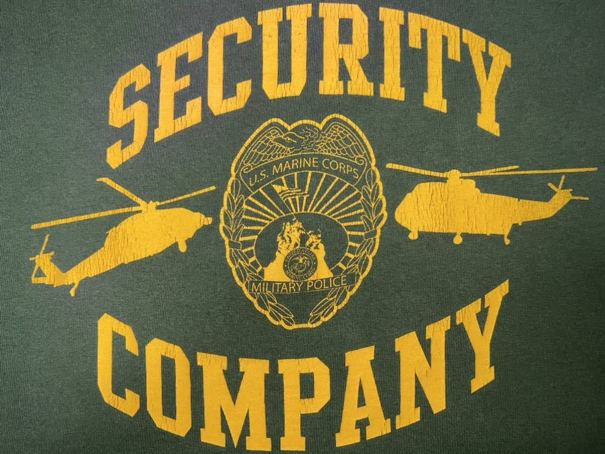 中古　made in USA USMC military police security company presidential helicopter squadron コットンTシャツ GILDAN製　LARGE OD ②_画像5