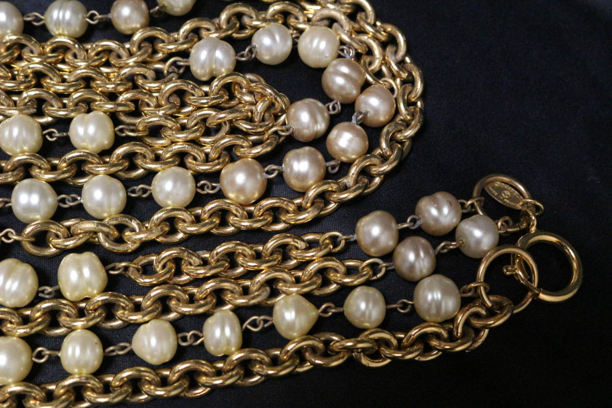 4L0407シャネル 2連 ロング ココマーク パール CHANEL ネックレス