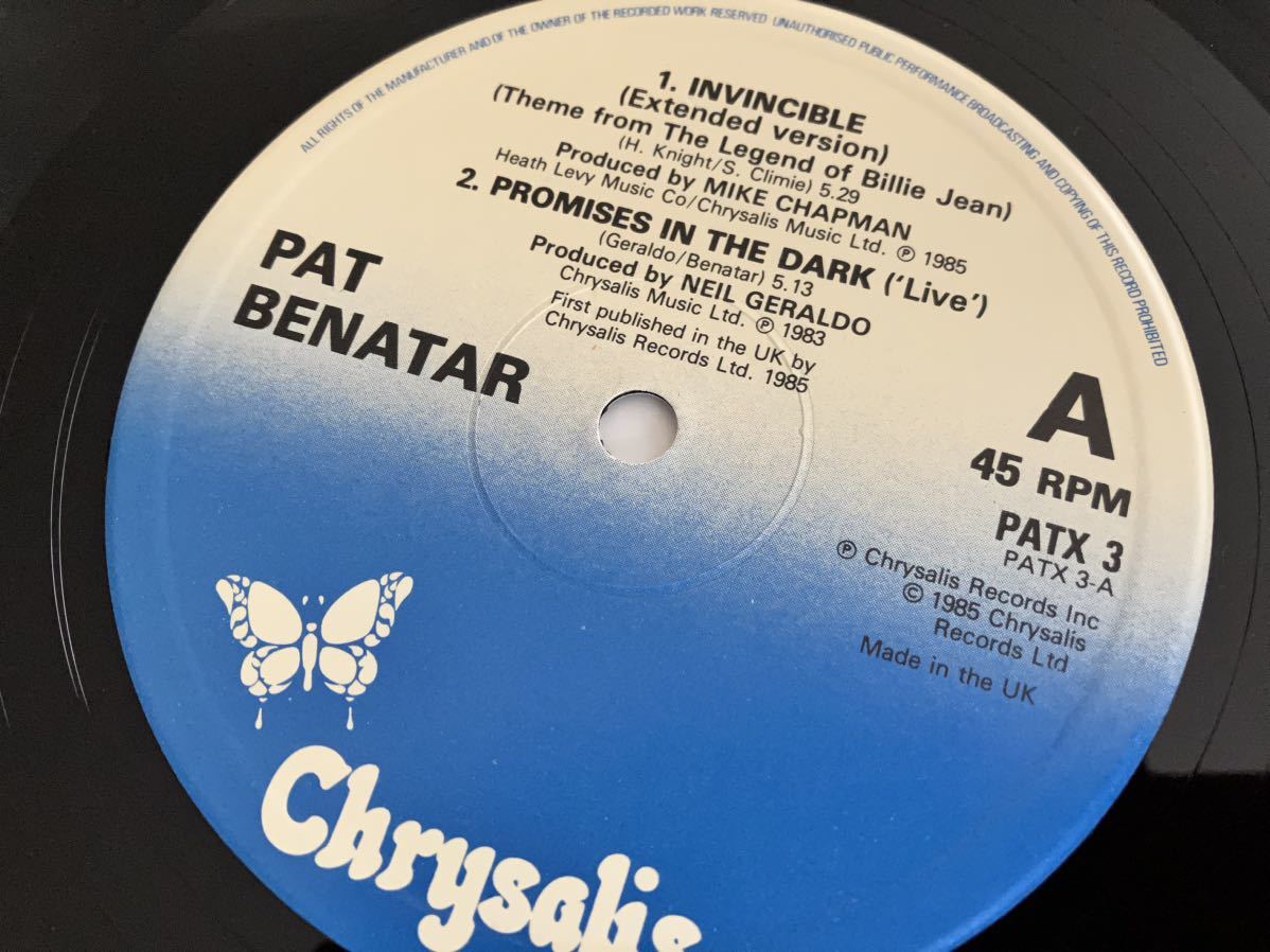 【UK盤】Pat Benatar/Invincible EXTENDED VERSION 4Tra12inch CHRYSALIS PATX3 85年シングル,Promises In The Dark,Heartbreaker LIVE収録_画像6