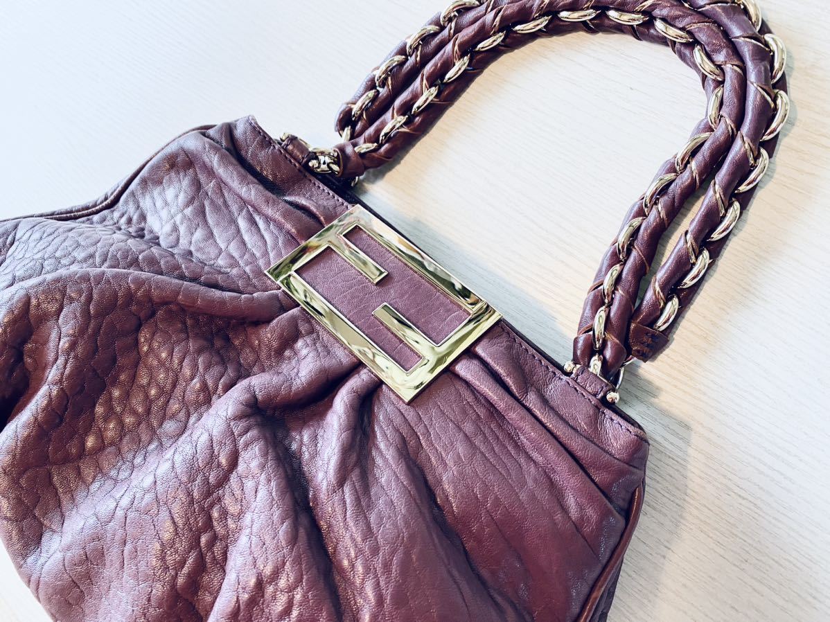 FENDI フェンディ/チェーンショルダーバッグ/レザー/パープル/ゴールド