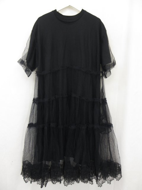 ■超美品 【シモーネロシャ Simone Rocha】 チュール×レース装飾 半袖ワンピース (レディース) sizeXS ブラック ★18LO3032★_画像4
