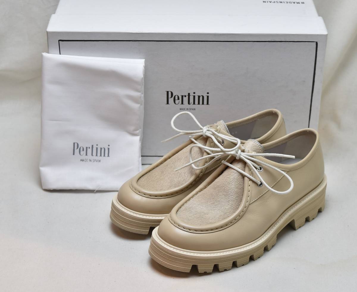 Pertiniperutini lady's light weight tyrolean shoes po knee fur light beige EUR38 24-24.5cm corresponding unused goods Spain made 