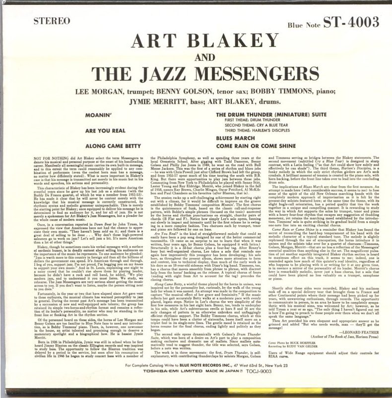 紙ジャケ / Art Blakey And The Jazz Messengers / TOCJ-9003 / 24 Bit By RVG / 裏ジャケット上部日焼有_画像2