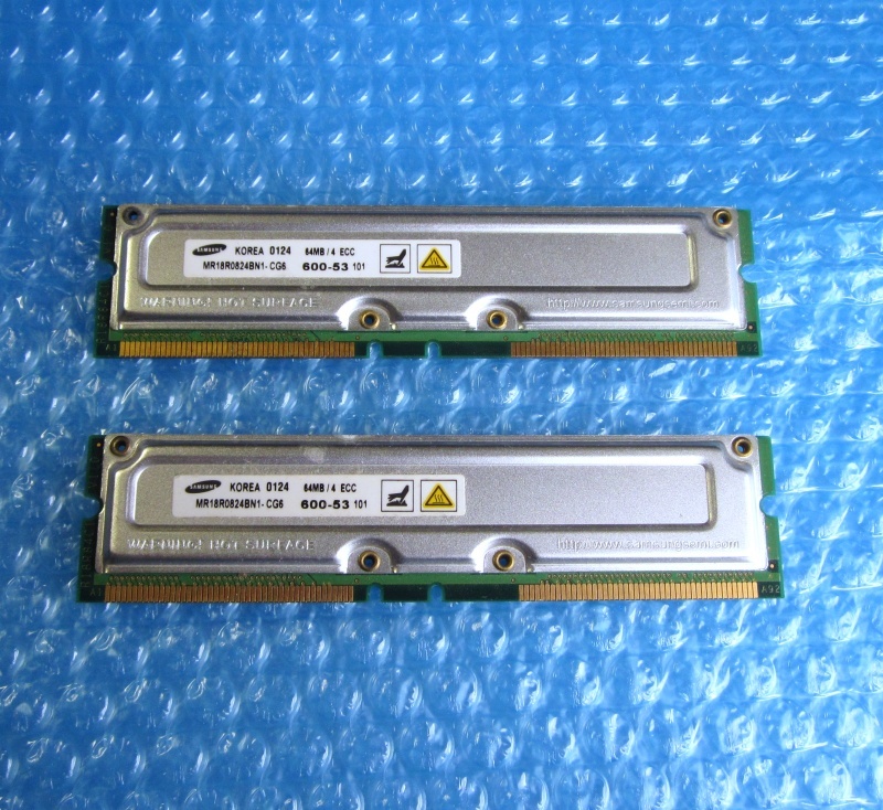 ... SAMSUNG 184-pin ECC RIMM 64MBの2枚組（計128MB） RDRAM PC800-45_画像1