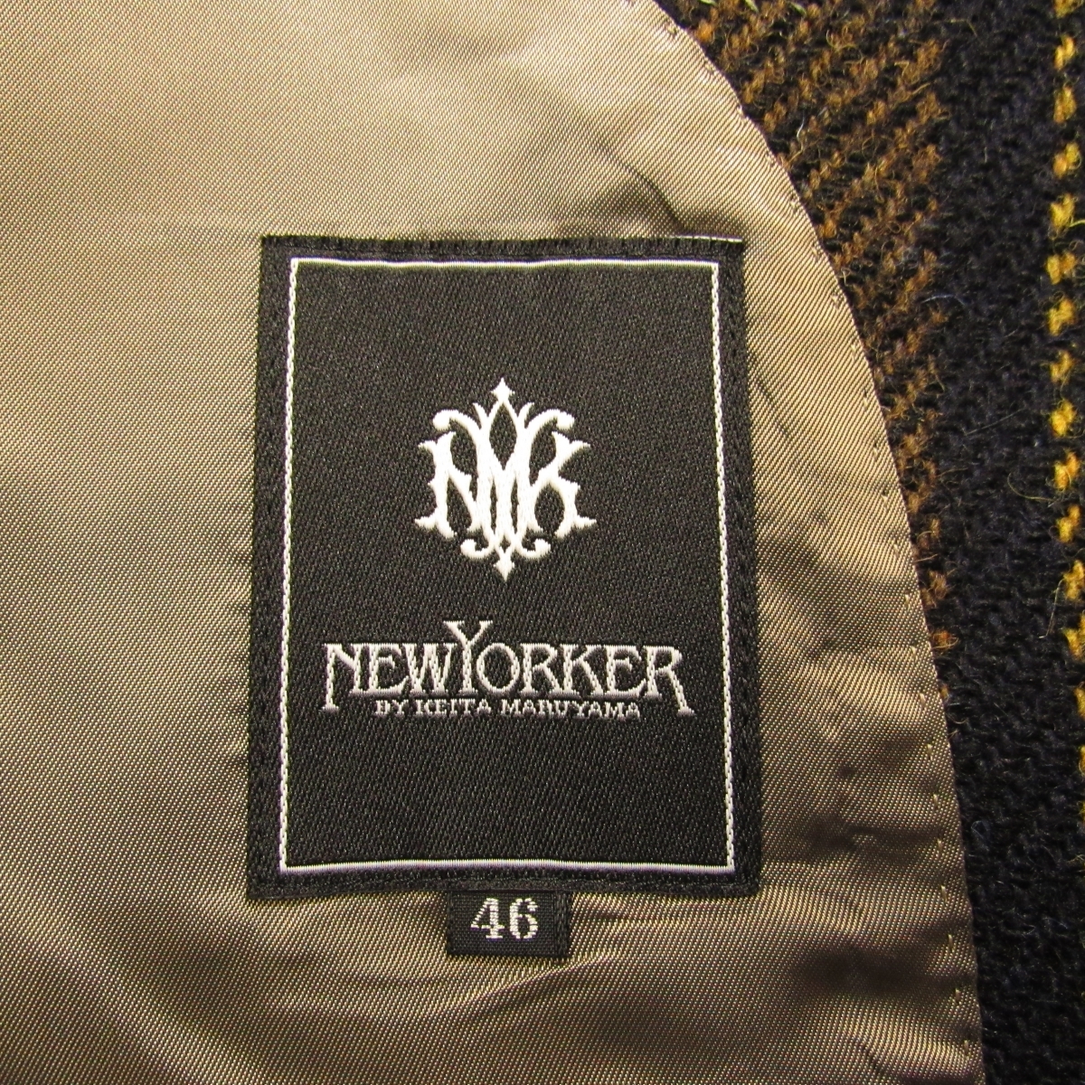 新品同様 定価6.6万 NEWYORKER ケイタマルヤマ メンズ ハリスツイード テーラード ジャケット size46R S程度 秋冬 ウール ストライプ_画像3