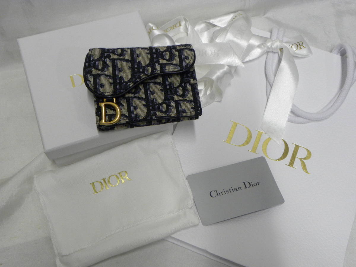 中華のおせち贈り物 Dior☆SADDLE コンパクト 3つ折りミニ財布☆新品・本物 サドル D型金具 ジャカード☆ロゴ入り オブリーク ディオール ウォレット 女性用財布