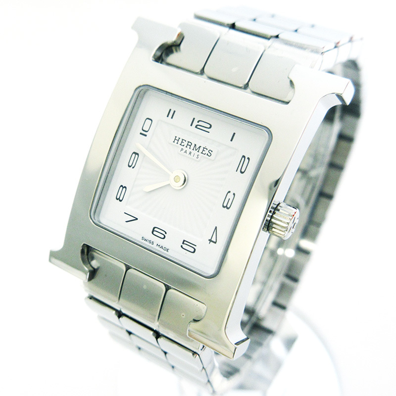 未使用 エルメス HERMES Hウォッチ HH1.210 レディース ウォッチ 時計 腕時計 クォーツ ホワイト文字盤 ステンレス 保存箱ケース付き