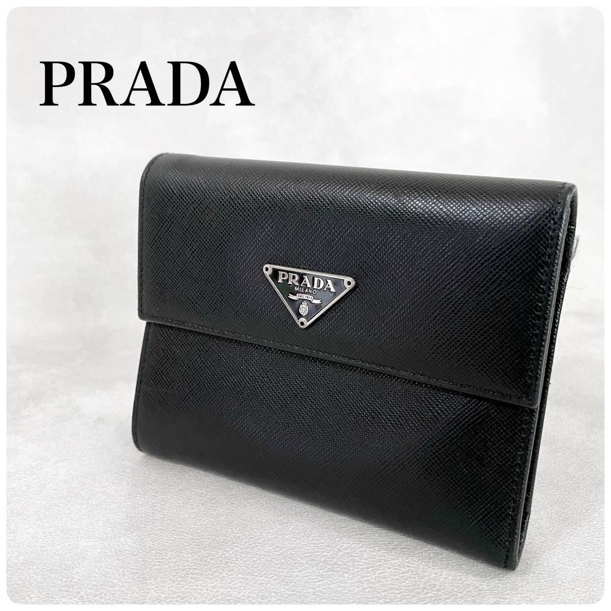 訳あり!格安美品 PRADA プラダ サフィアーノ 二つ折り財布 黒