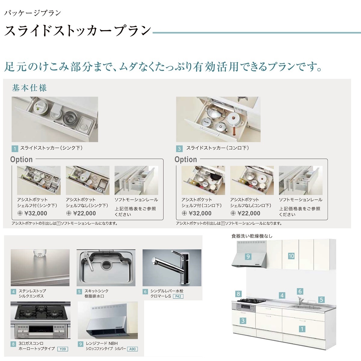 ※別途IHコンロ・食洗機付有!リクシル システムキッチン シエラS W2700 スライドストッカープラン 壁付けI型 送料無料_画像2