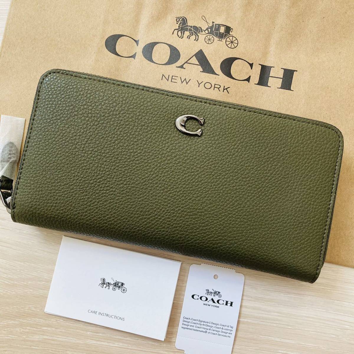 COACH コーチ長財布財布 グリーン緑アコーディオン ラウンドジップ