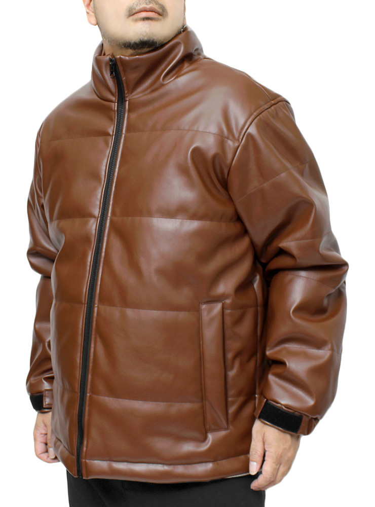 お気にいる 【新品】 2L ブラウン PUレザー 中綿ジャケット メンズ 大きいサイズ 防寒 スタンド ブルゾン XLサイズ以上