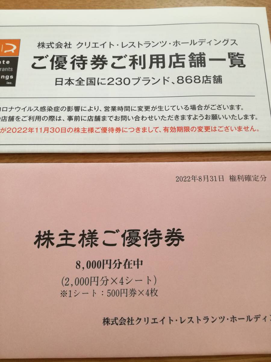 最新 クリエイトレストランツ 株主優待券 48000円分□2023/5末まで