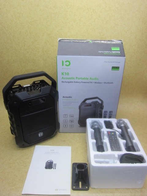 SHIDU シードゥ K10 充電池内蔵ポータブルPAスピーカー マイク2本 その他付属品＋WisFox K380S ダイナミックマイク2本 受信機 マイク計4本