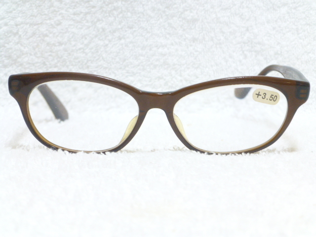 老眼鏡 +3.50 レンズ付き スムーズ 頑丈 高級 5枚丁番 オーダーレンズフレーム品 ⇒ 高耐久性！ 肌馴染み良 ブラウン ウェリントン メガネの画像2