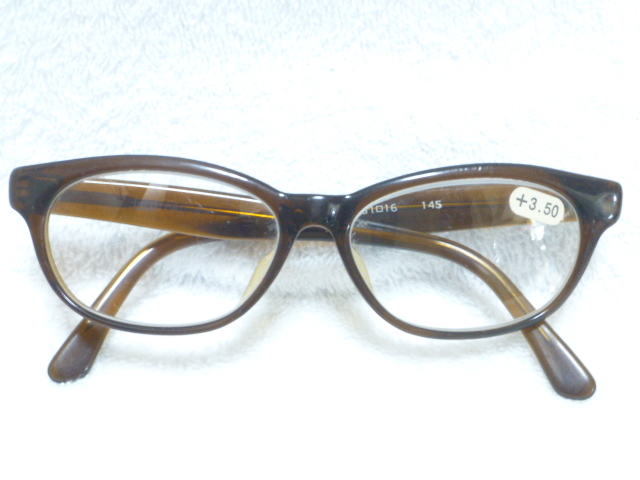 老眼鏡 +3.50 レンズ付き スムーズ 頑丈 高級 5枚丁番 オーダーレンズフレーム品 ⇒ 高耐久性！ 肌馴染み良 ブラウン ウェリントン メガネの画像1