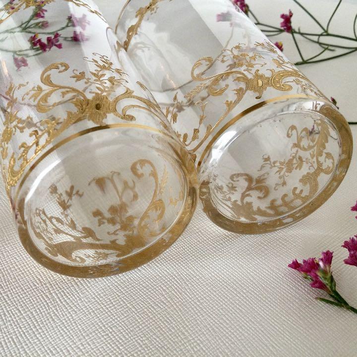 極希少☆美品 オールドサンルイ 金彩 ミカド タンブラー グラス ペア ★フランスアンティーク★バカラをお探しの方にも★_画像7