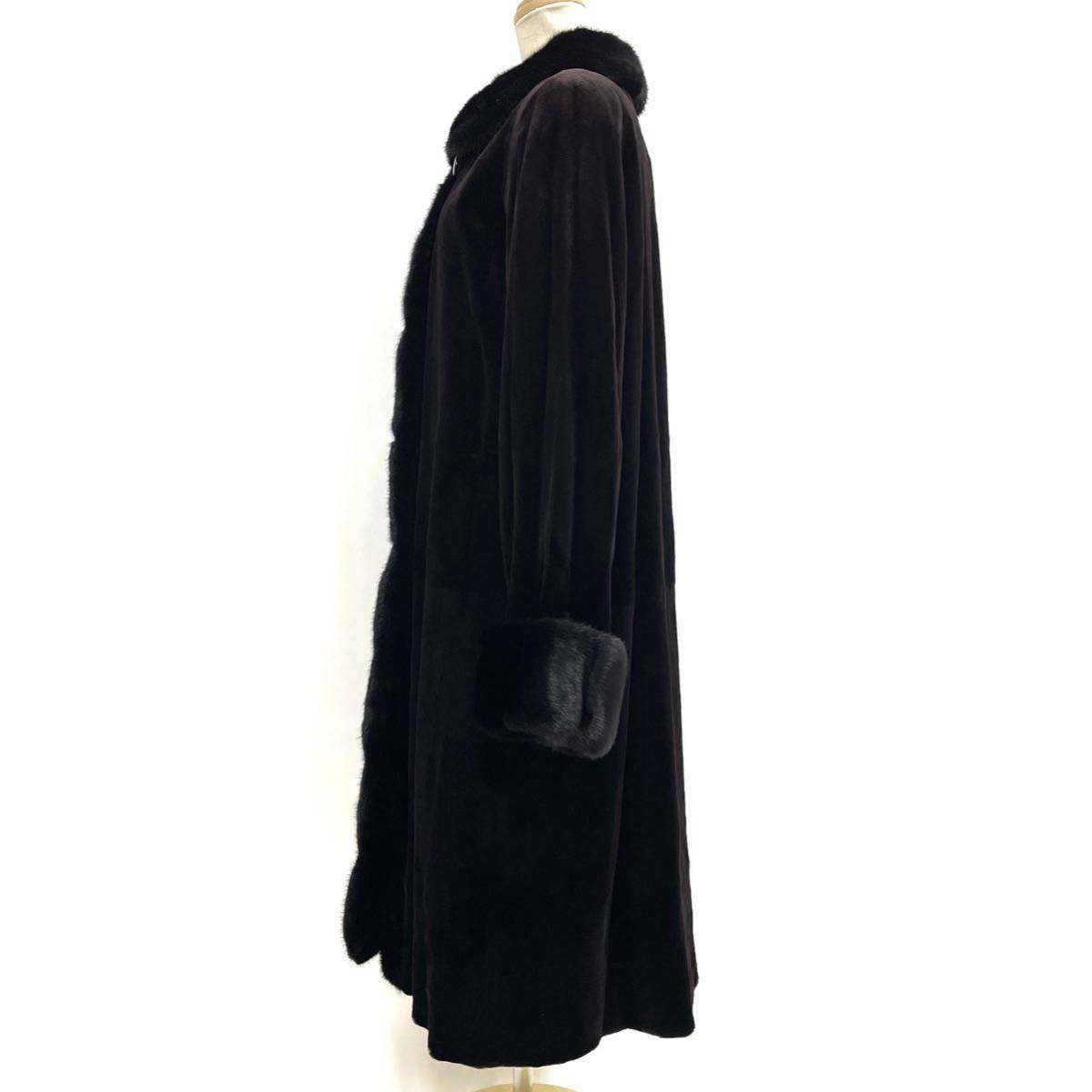 【七福】fk1056 SAGAROYAL ロングコート デザインコート ミンクコート ブラックミンク シェアードミンク 貂皮 mink身丈 約 105cm_画像2