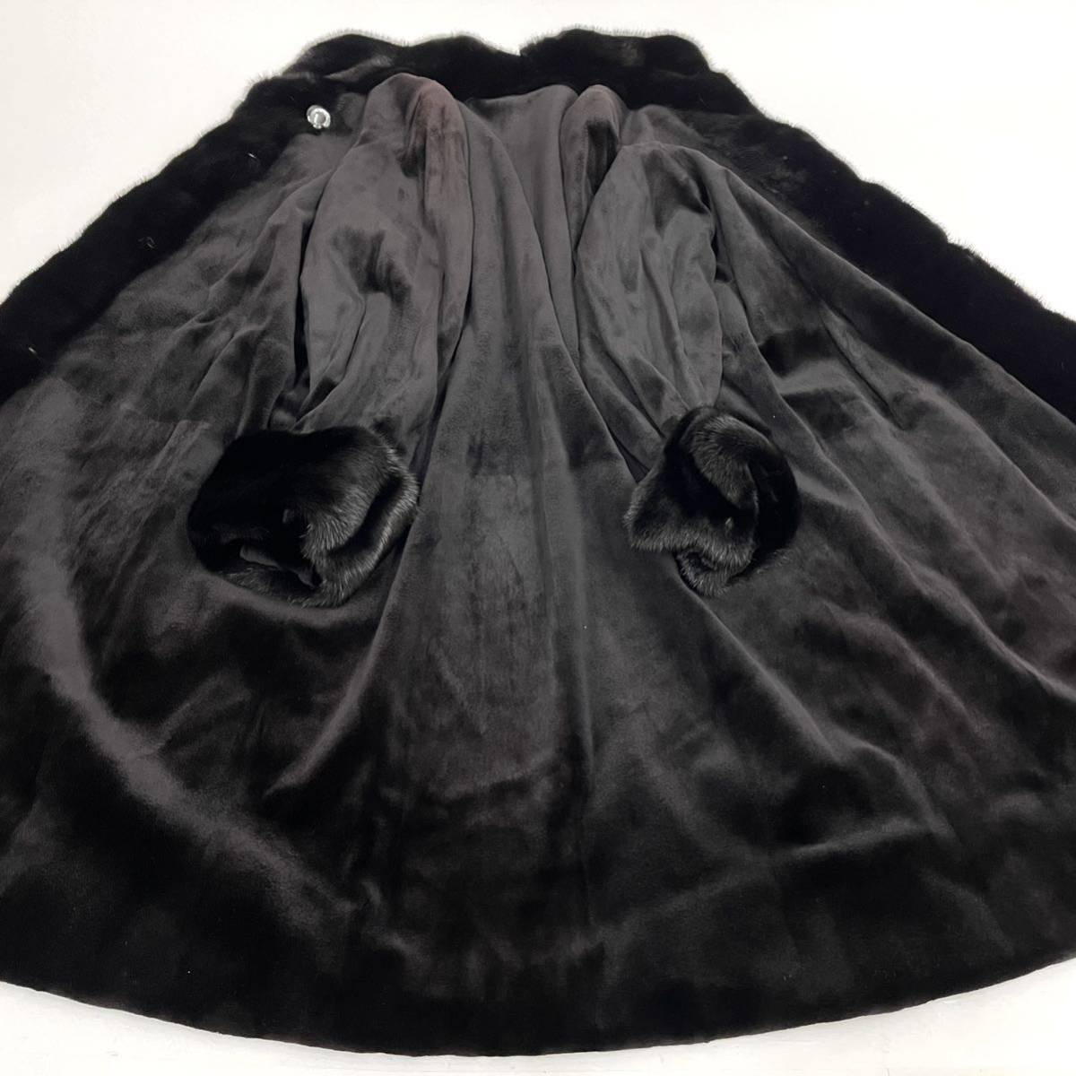 【七福】fk1056 SAGAROYAL ロングコート デザインコート ミンクコート ブラックミンク シェアードミンク 貂皮 mink身丈 約 105cm_画像6