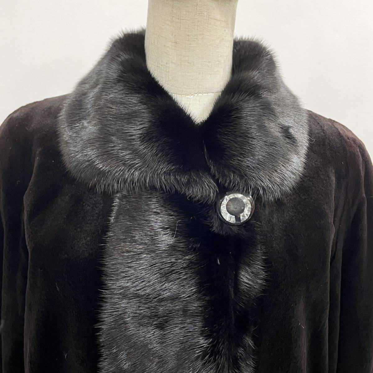 【七福】fk1056 SAGAROYAL ロングコート デザインコート ミンクコート ブラックミンク シェアードミンク 貂皮 mink身丈 約 105cm_画像5