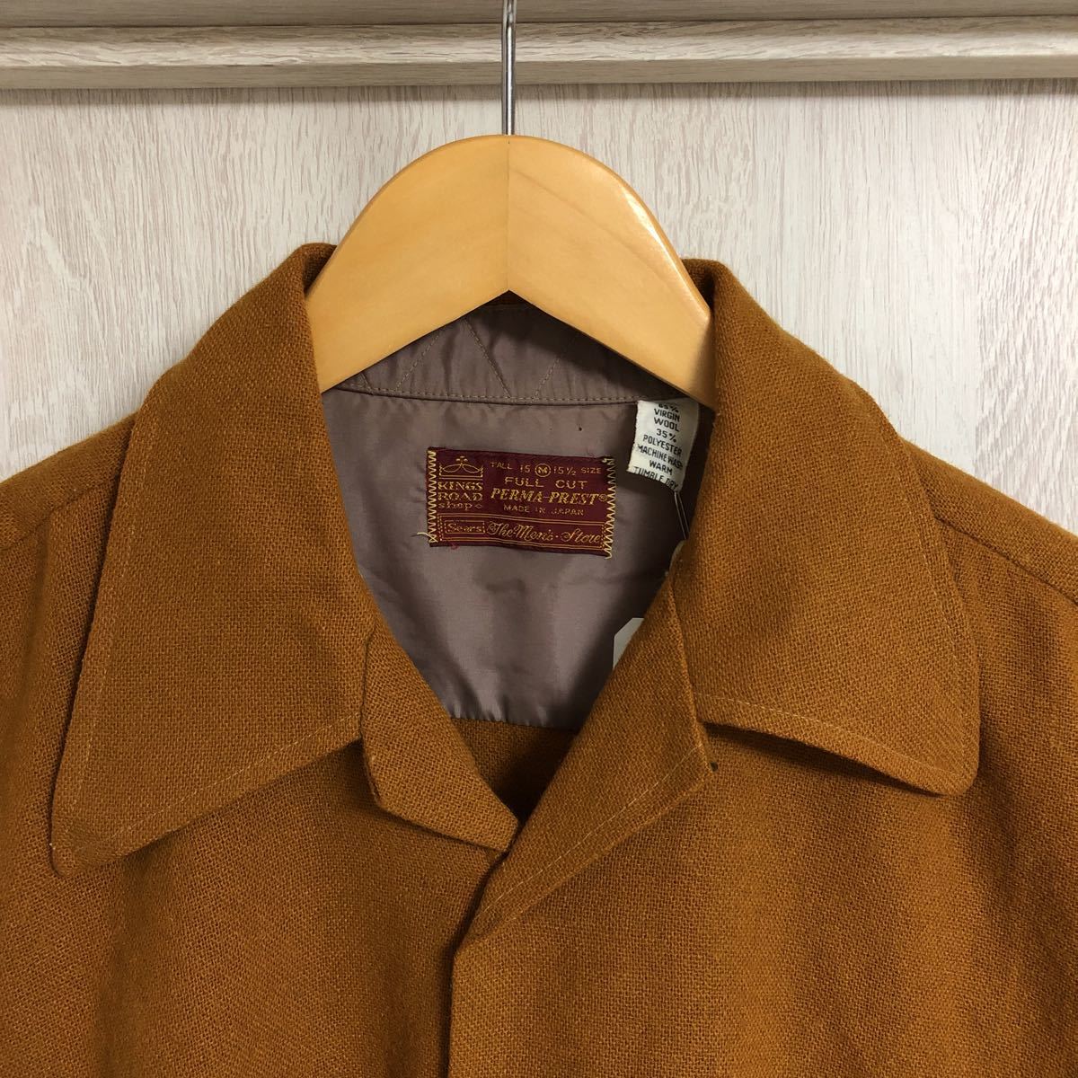 (k) 70's 70年代 sears KINGS ROAD SHOP 開襟シャツ サイズM キャメル 長袖 メンズ ウール ビンテージ vintage_画像3