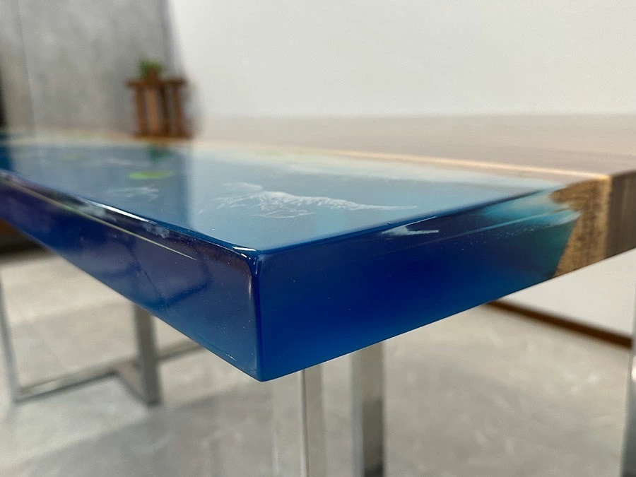 レジンテーブル ダイニングテーブル 幅180cm 蓄光 夜光 海 海岸 光る 41215-I 座卓可 エポキシ樹脂 一枚板 一点モノ 開梱設置送料無料_画像9