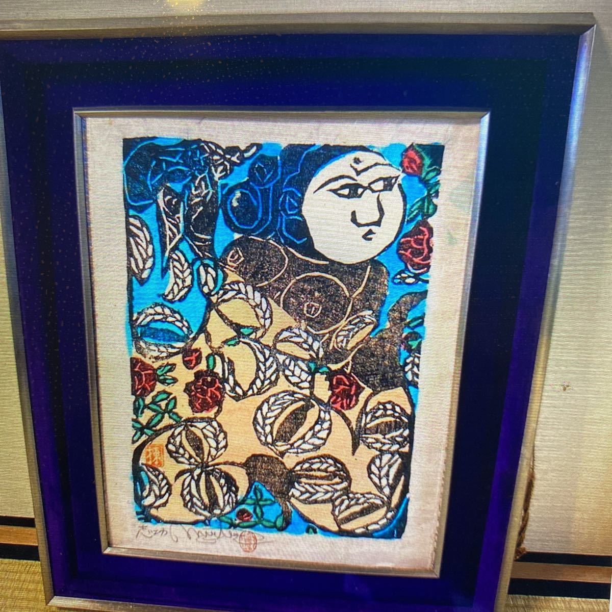 半額品 棟方志功 観音絵 女人画 肉筆 水彩 日本画 模写 印刷や写真では