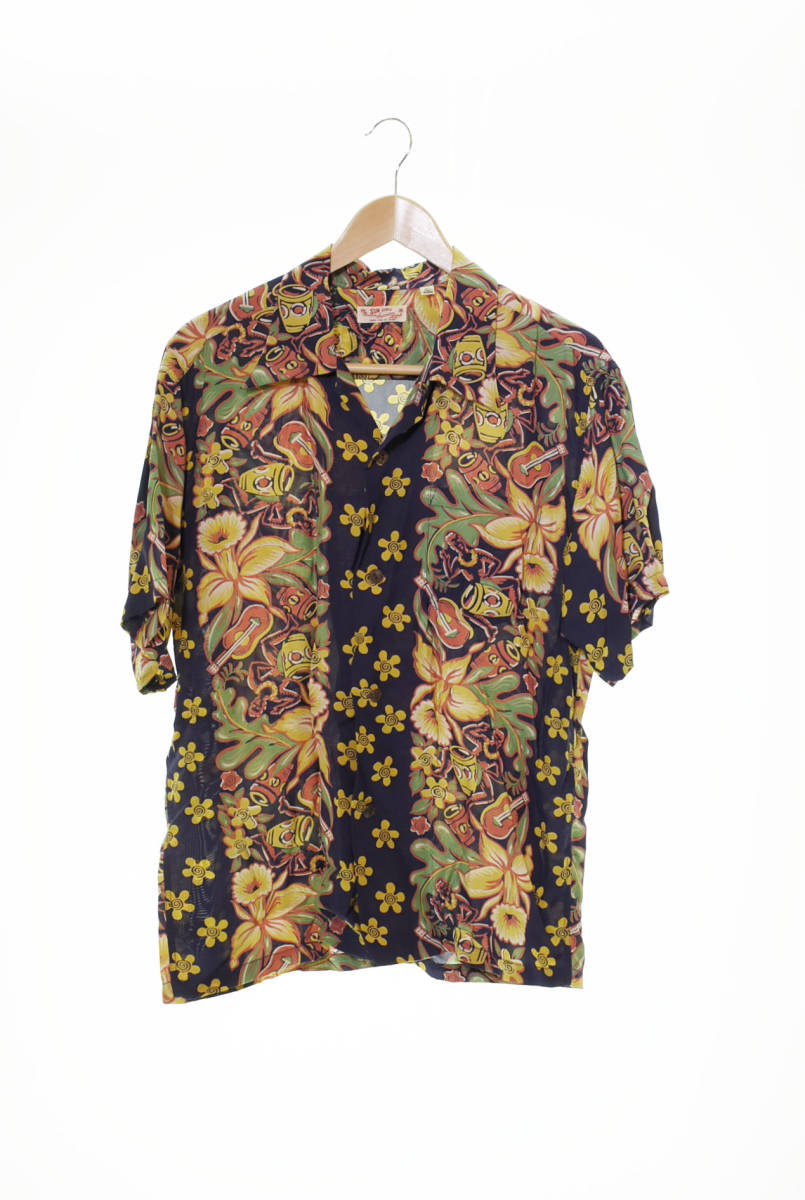 ◯ SUN SURF サンサーフ S/S HAWAIIAN SHIRT ORCHID AND HAWAIIAN TRADITION アロハシャツ SS37792 L 青 ブルー 103