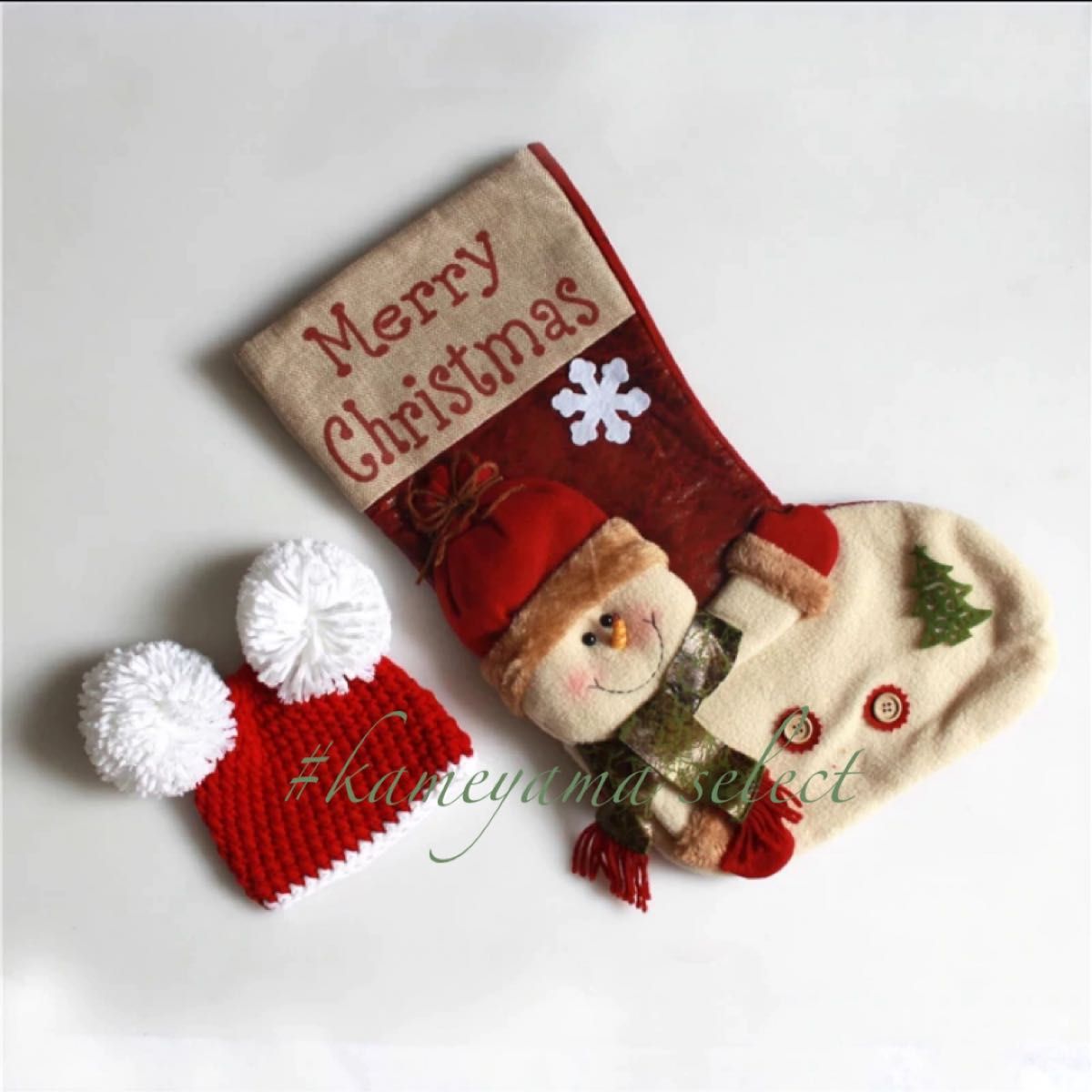 新品　クリスマス靴下＆ポンポン帽セット【雪だるま】ニューボーンフォト　新生児衣装　60-70