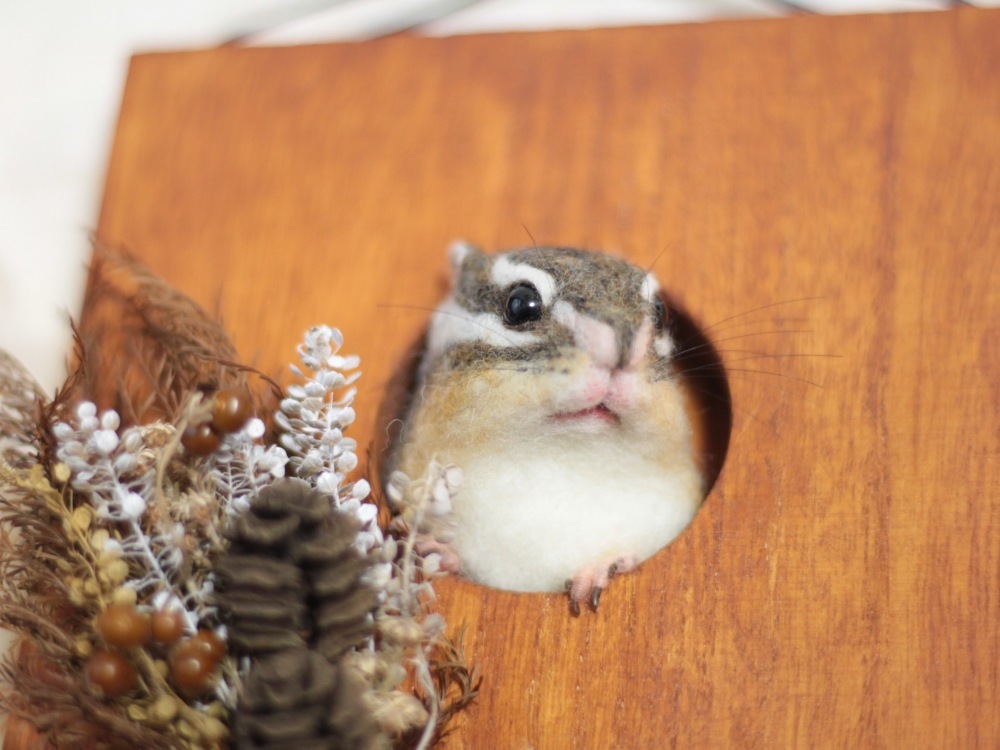 risumochi シマリス 羊毛フェルト ハンドメイド 動物 栗鼠 アニマル ディスプレイ インテリア オブジェ 壁掛け_画像8