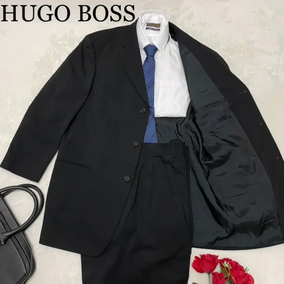 155 HUGO BOSS セットアップ スーツ 42R 黒 大きいサイズ_画像1